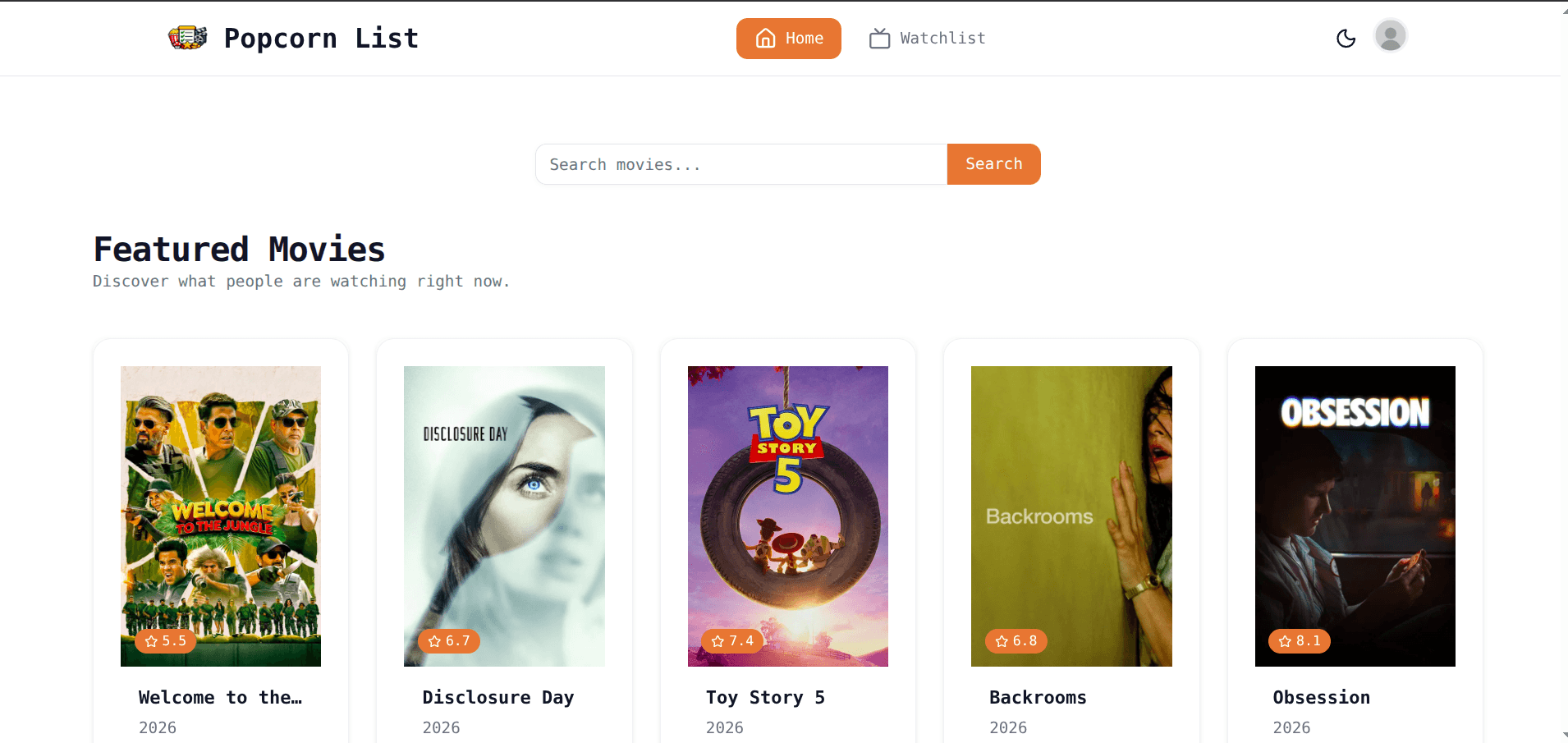 Popcorn List - Full Stack Project Screenshot